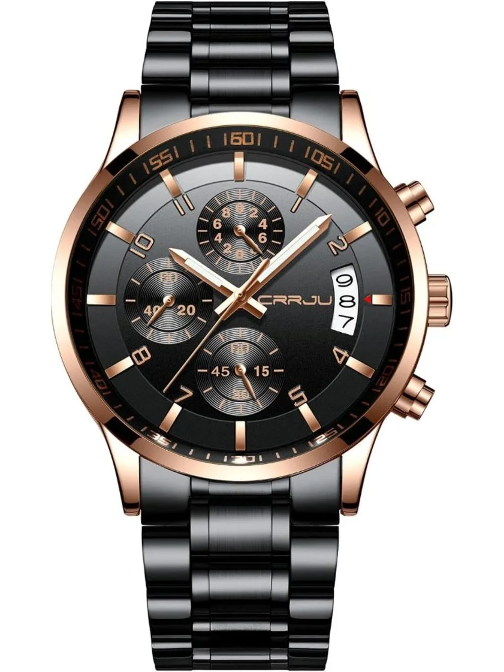 Men's Black Rose Gold Analog Stainless Steel Waterproof Chronograph Wrist Watch